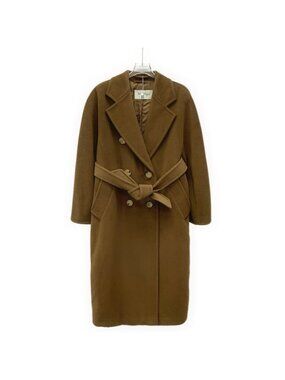 Max Mara 101801 Icon Coat Dark Brown Wool Double-Breasted Belted Coat
